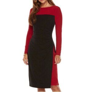 Lauren Ralph Lauren Black and Red Colorblock Midi Dress